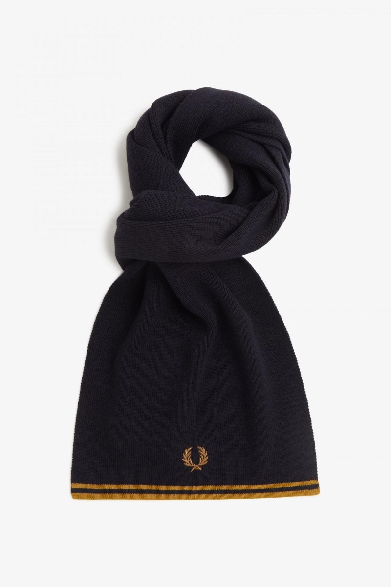 Navy / Dark Caramel Fred Perry Twin Tipped Merino Wool Accessories Scarf | PCAER81022