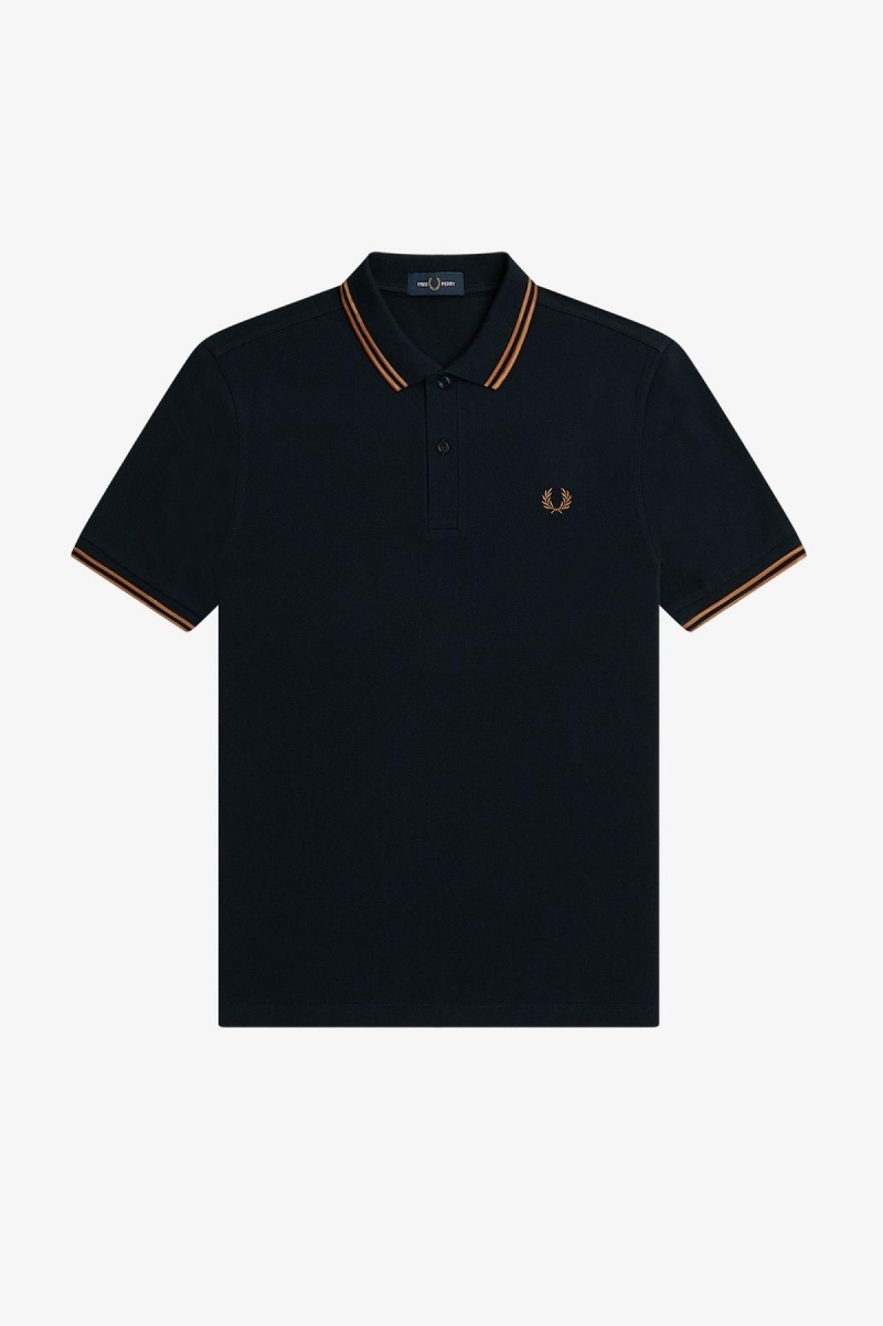 Navy / Dark Caramel / Dark Caramel Fred Perry M3600 Men's Fred Perry Shirt | ZCANQ56806