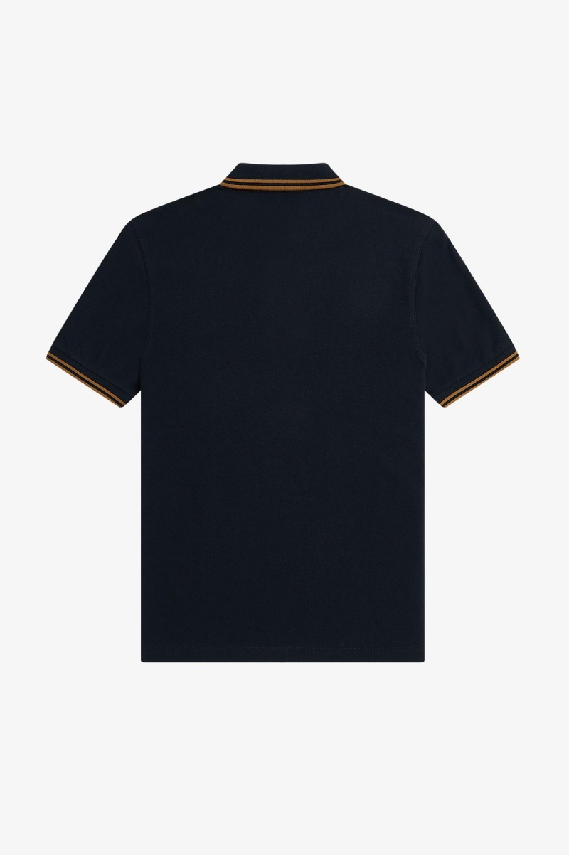 Navy / Dark Caramel / Dark Caramel Fred Perry M3600 Men's Fred Perry Shirt | ZCANQ56806