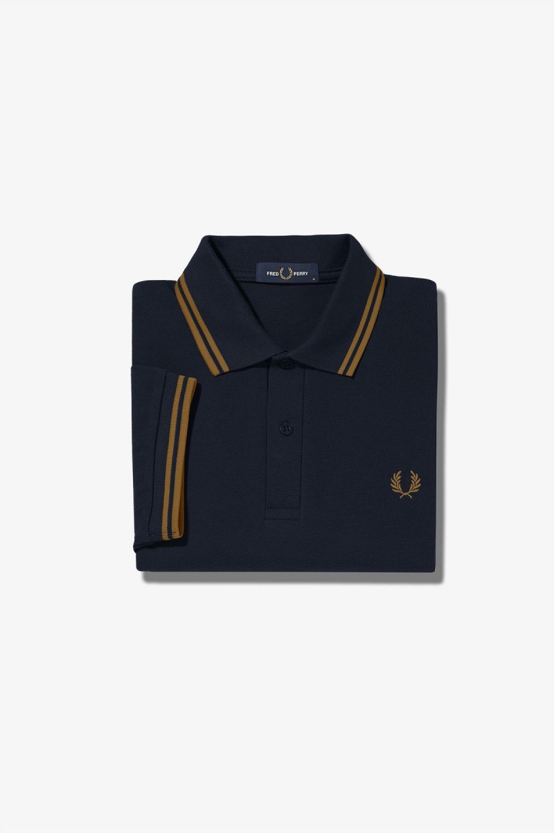 Navy / Dark Caramel / Dark Caramel Fred Perry M3600 Men\'s Fred Perry Shirt | ZCANQ56806