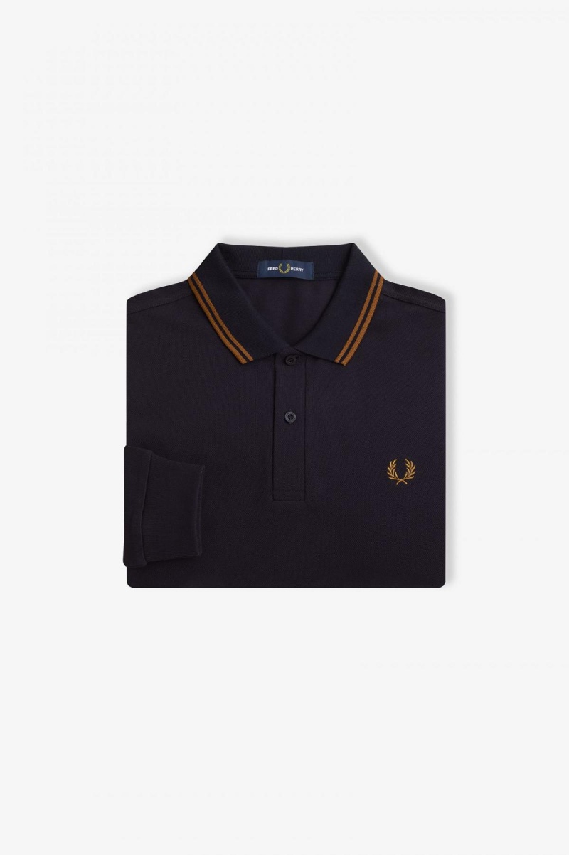 Navy / Dark Caramel / Dark Caramel Fred Perry M3636 Men\'s Fred Perry Shirt | SCANY54103