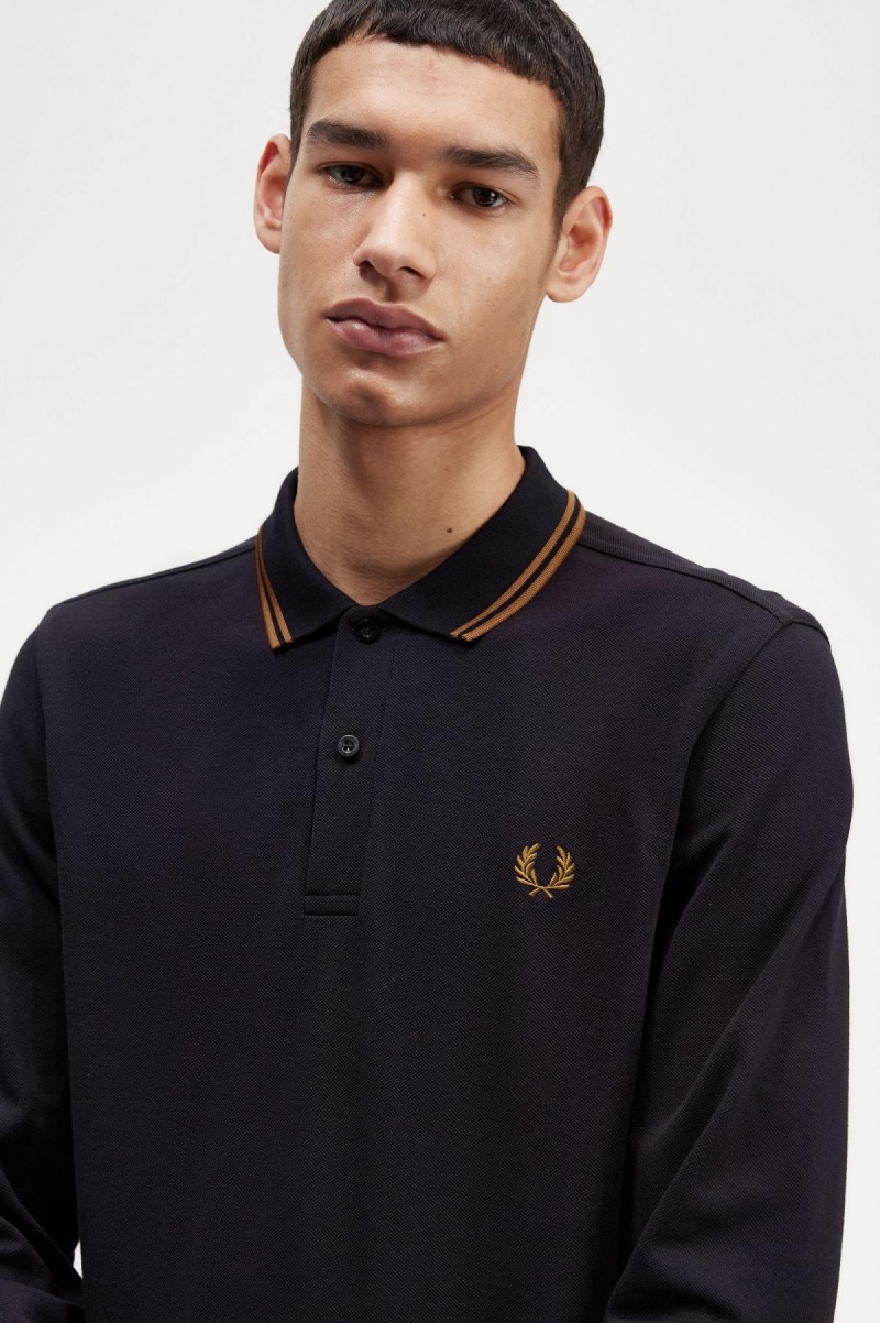 Navy / Dark Caramel / Dark Caramel Fred Perry M3636 Men's Polo Shirts | MCAHR89271