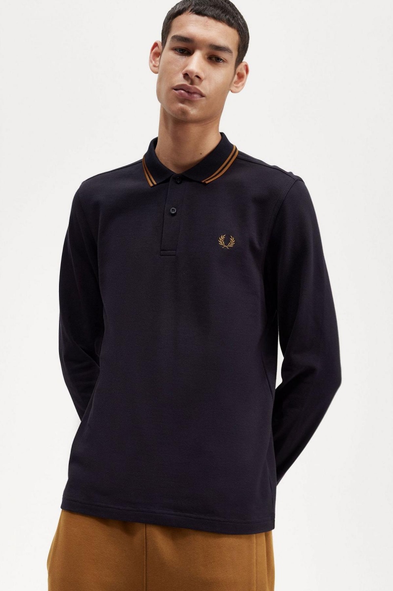 Navy / Dark Caramel / Dark Caramel Fred Perry M3636 Men's Polo Shirts | MCAHR89271