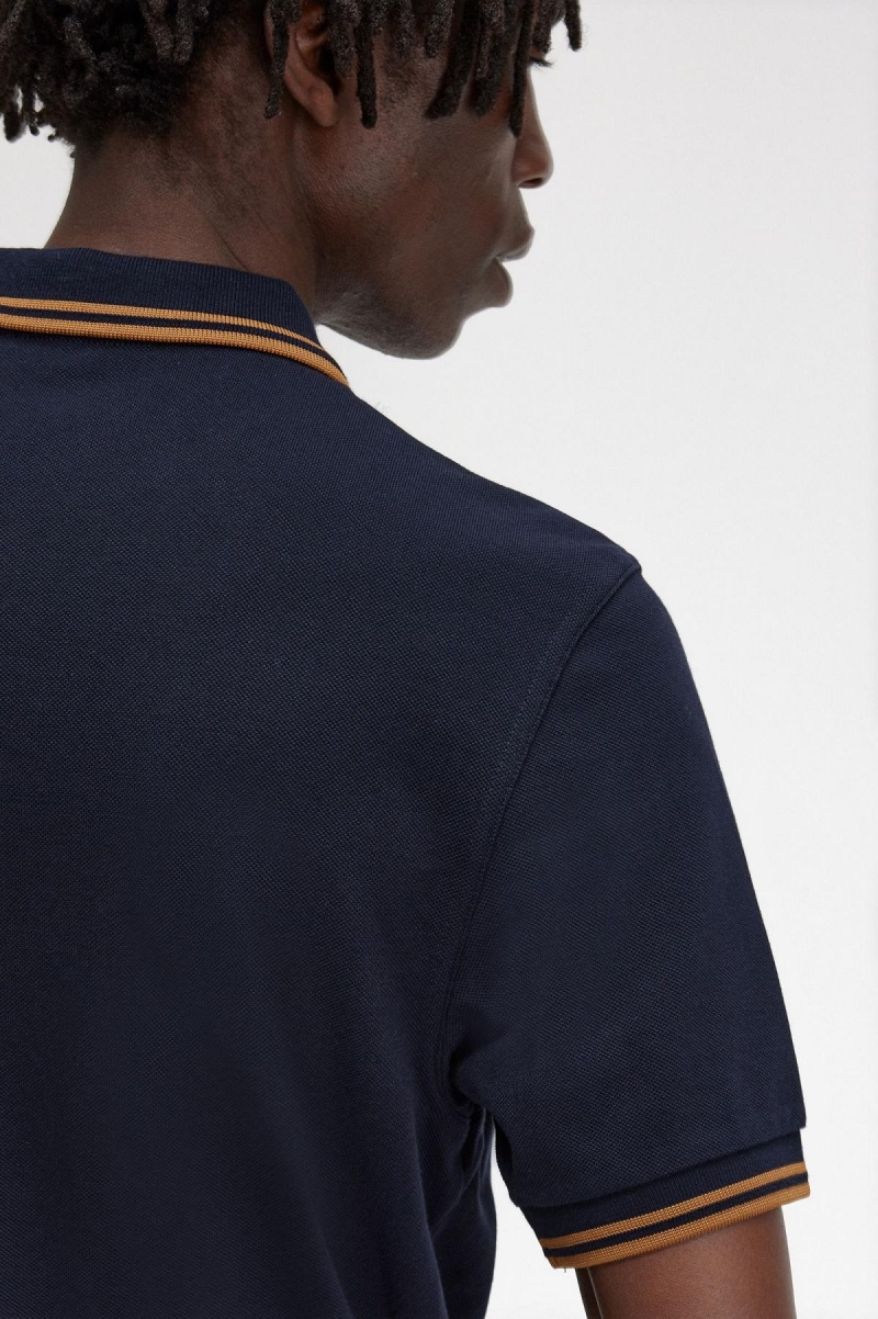 Navy / Dark Caramel / Dark Caramel Fred Perry M3600 Men's Polo Shirts | GCAUC62919