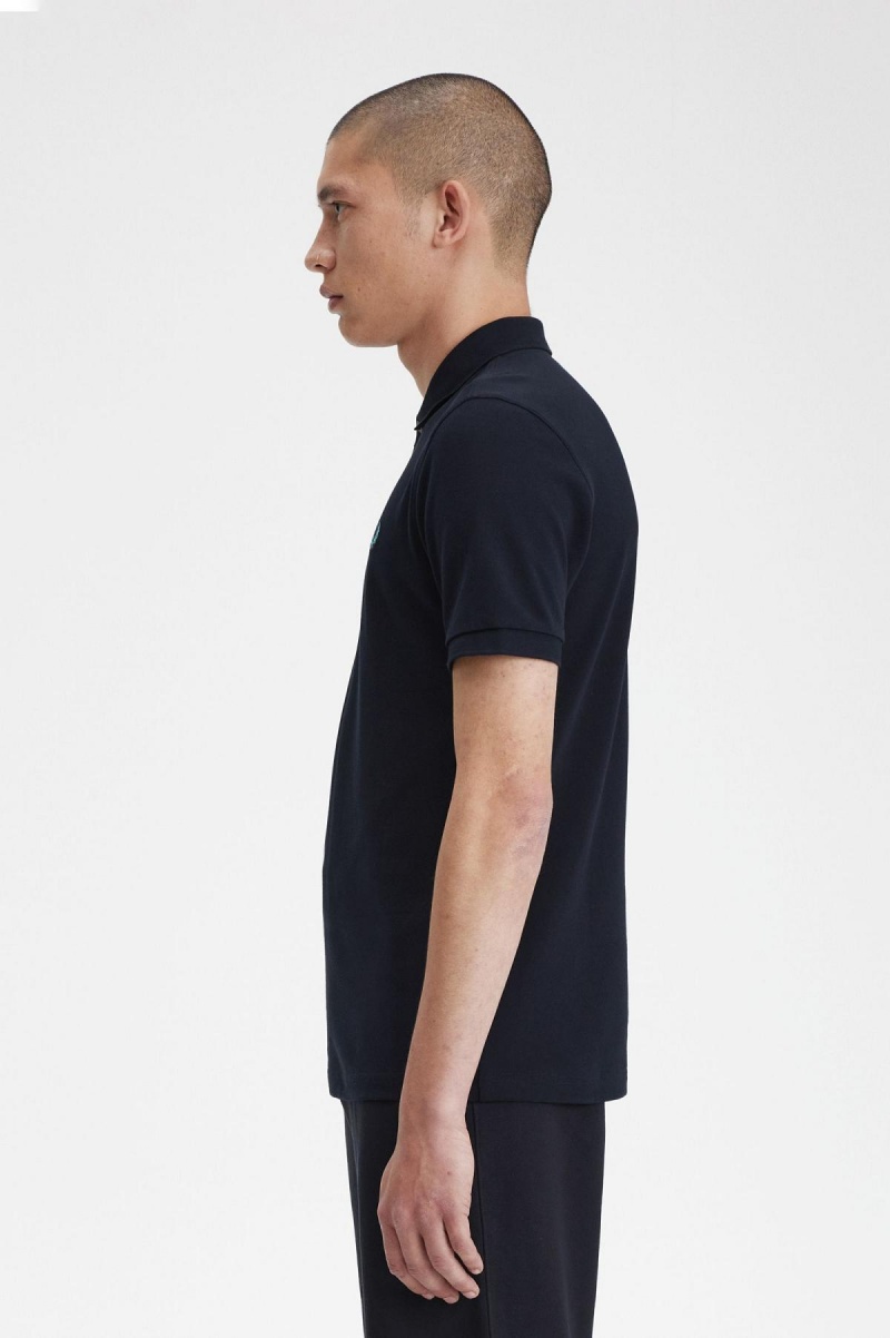 Navy / Deep Mint Fred Perry M6000 Men's Fred Perry Shirt | CACIF29026