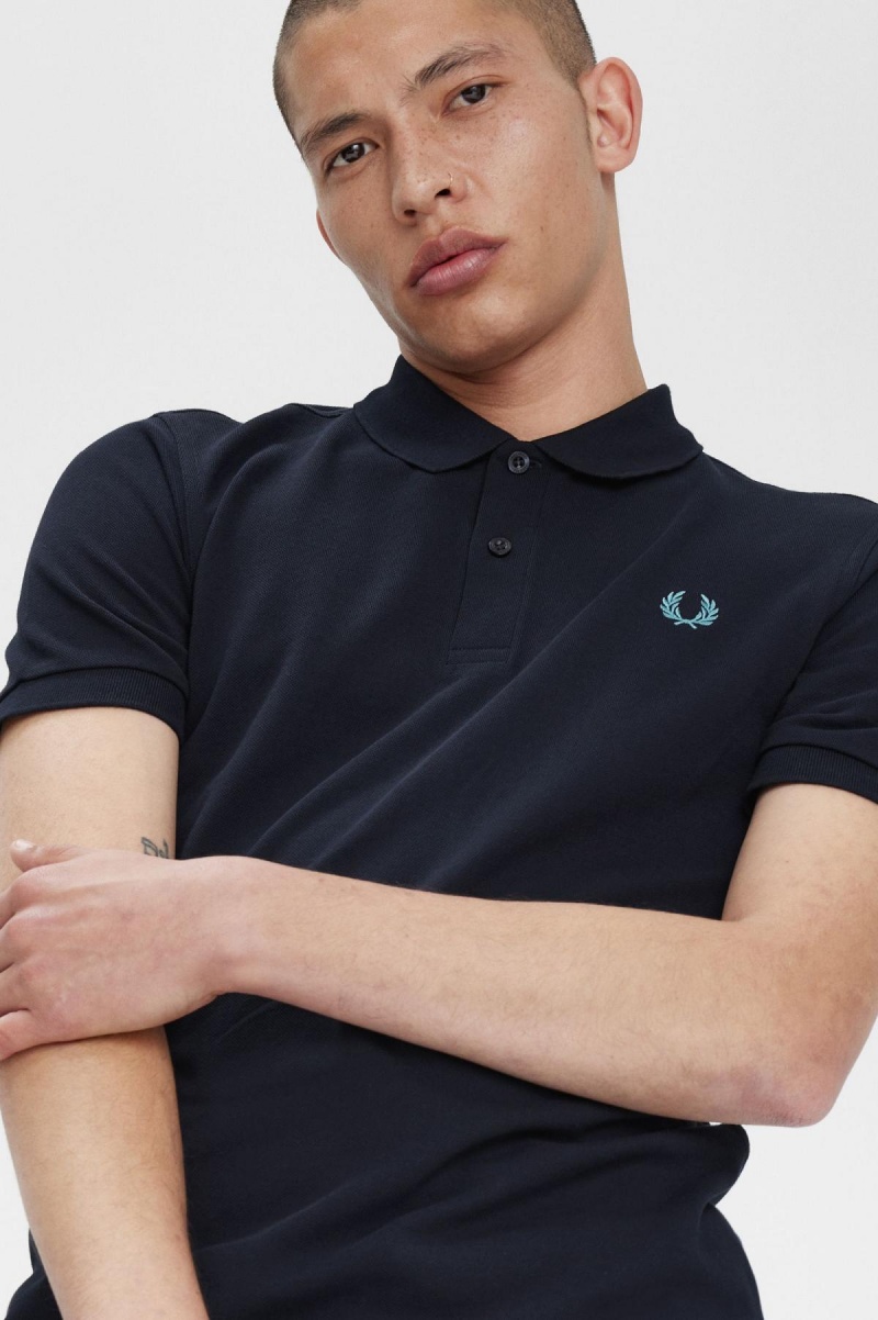 Navy / Deep Mint Fred Perry M6000 Men's Polo Shirts | BCASO50497