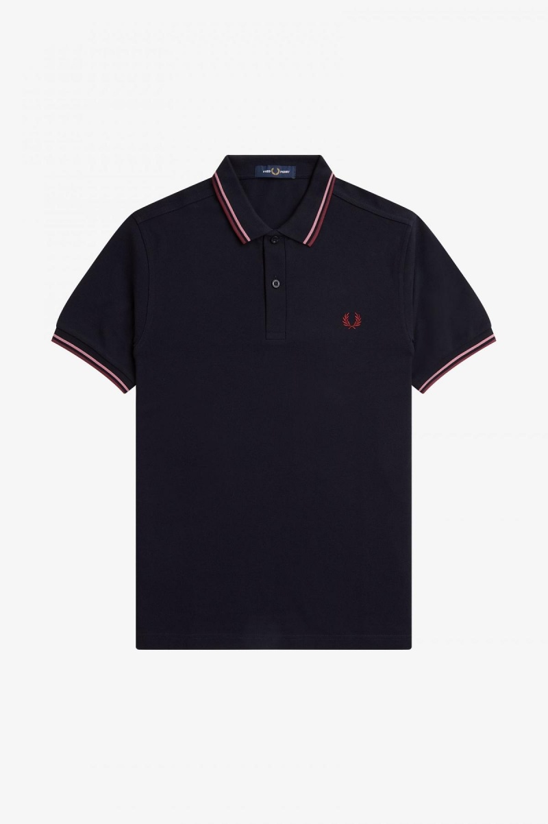 Navy / Dusty Rose Pink / Oxblood Fred Perry M3600 Men's Fred Perry Shirt | BCASD85254