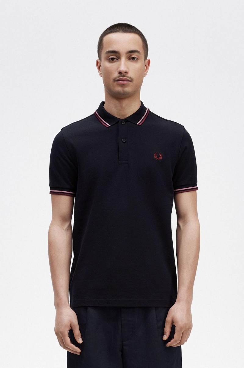 Navy / Dusty Rose Pink / Oxblood Fred Perry M3600 Men's Fred Perry Shirt | BCASD85254