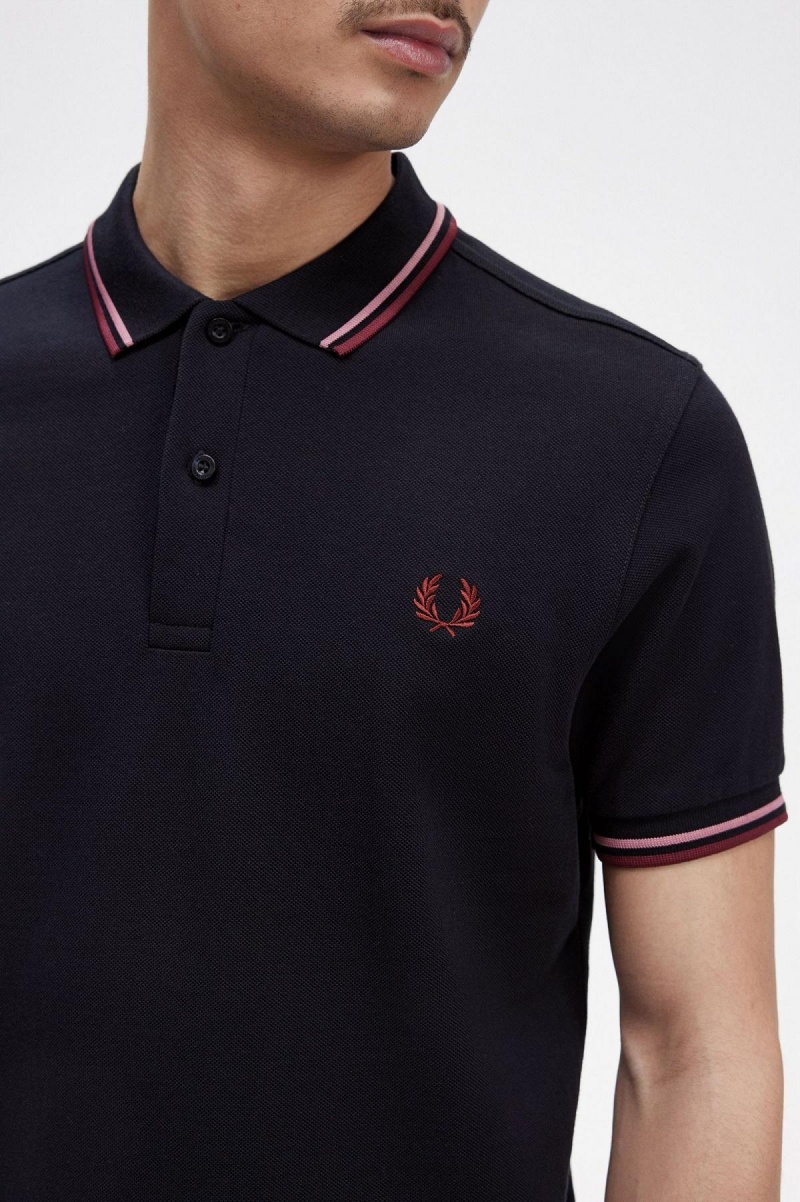 Navy / Dusty Rose Pink / Oxblood Fred Perry M3600 Men's Polo Shirts | CAJKU82677