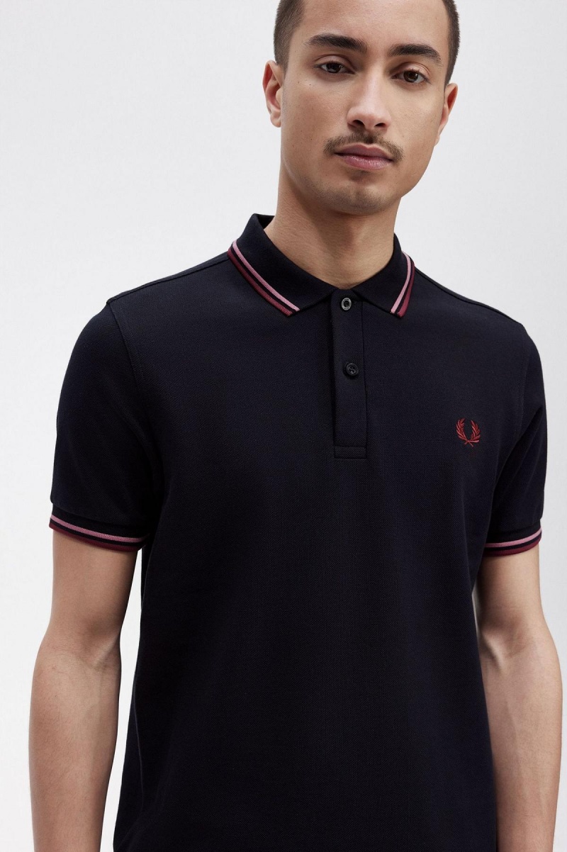 Navy / Dusty Rose Pink / Oxblood Fred Perry M3600 Men's Polo Shirts | CAJKU82677