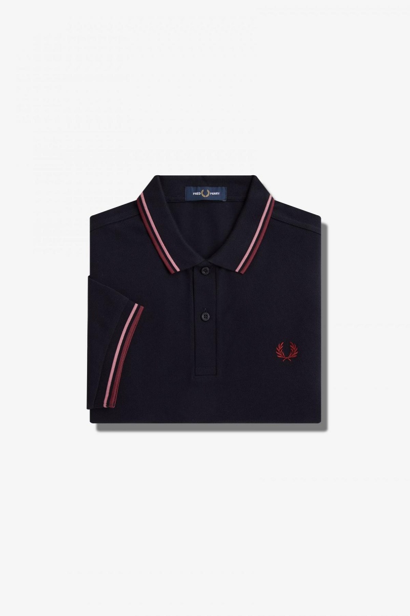 Navy / Dusty Rose Pink / Oxblood Fred Perry M3600 Men's Polo Shirts | CAJKU82677