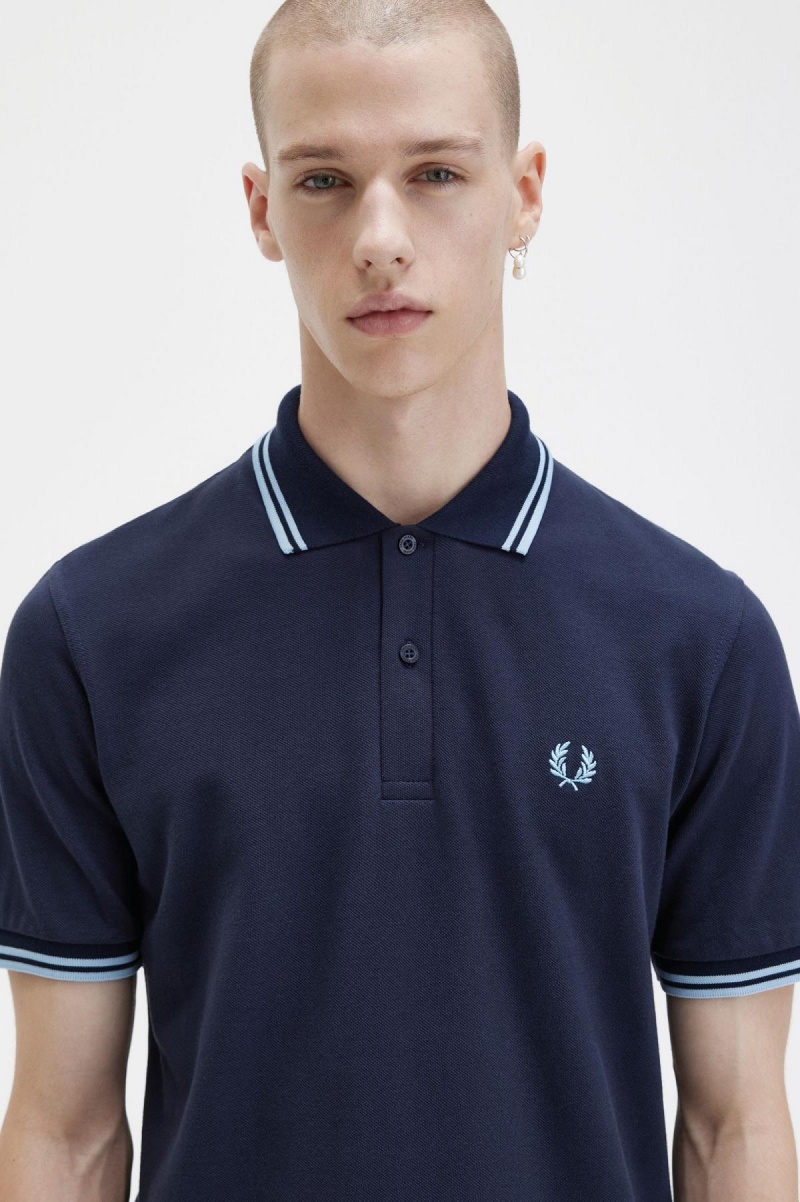 Navy / Ice / Ice Fred Perry M12 Men's Polo Shirts | LCASX25102