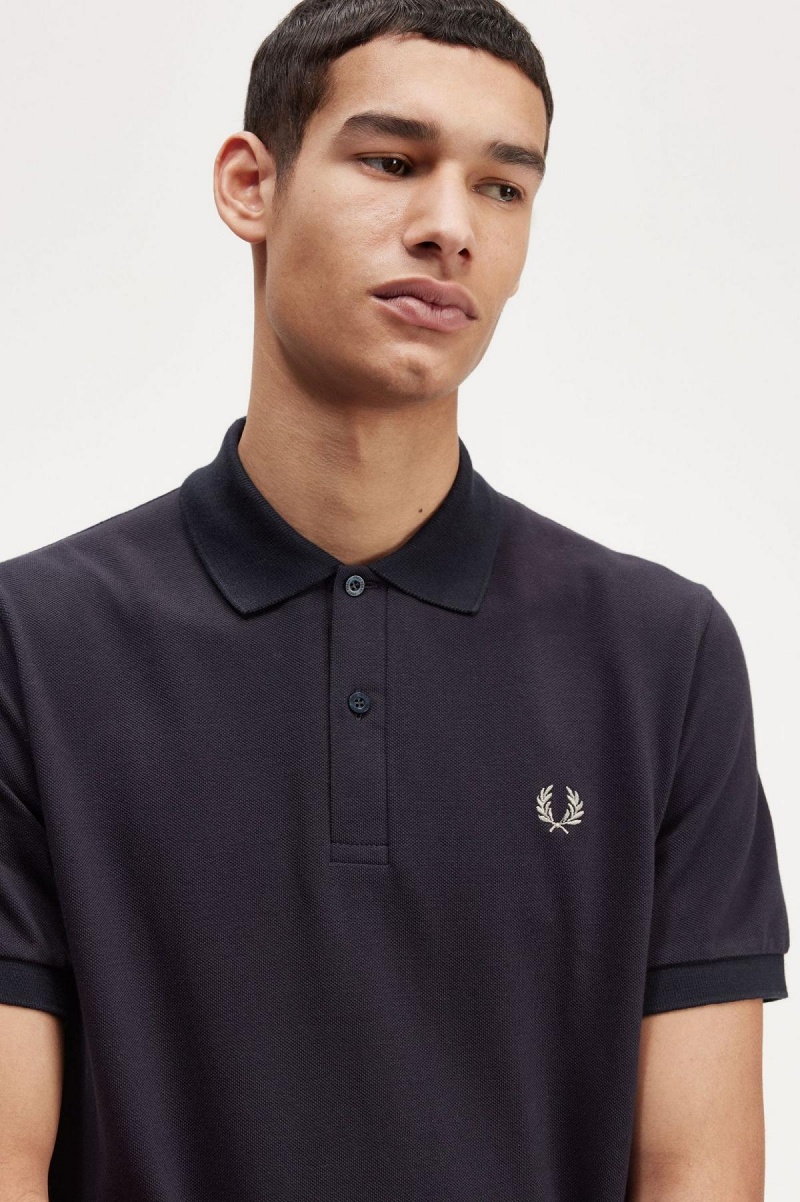 Navy / Light Oyster Fred Perry M3 Men's Polo Shirts | CAZDE56083