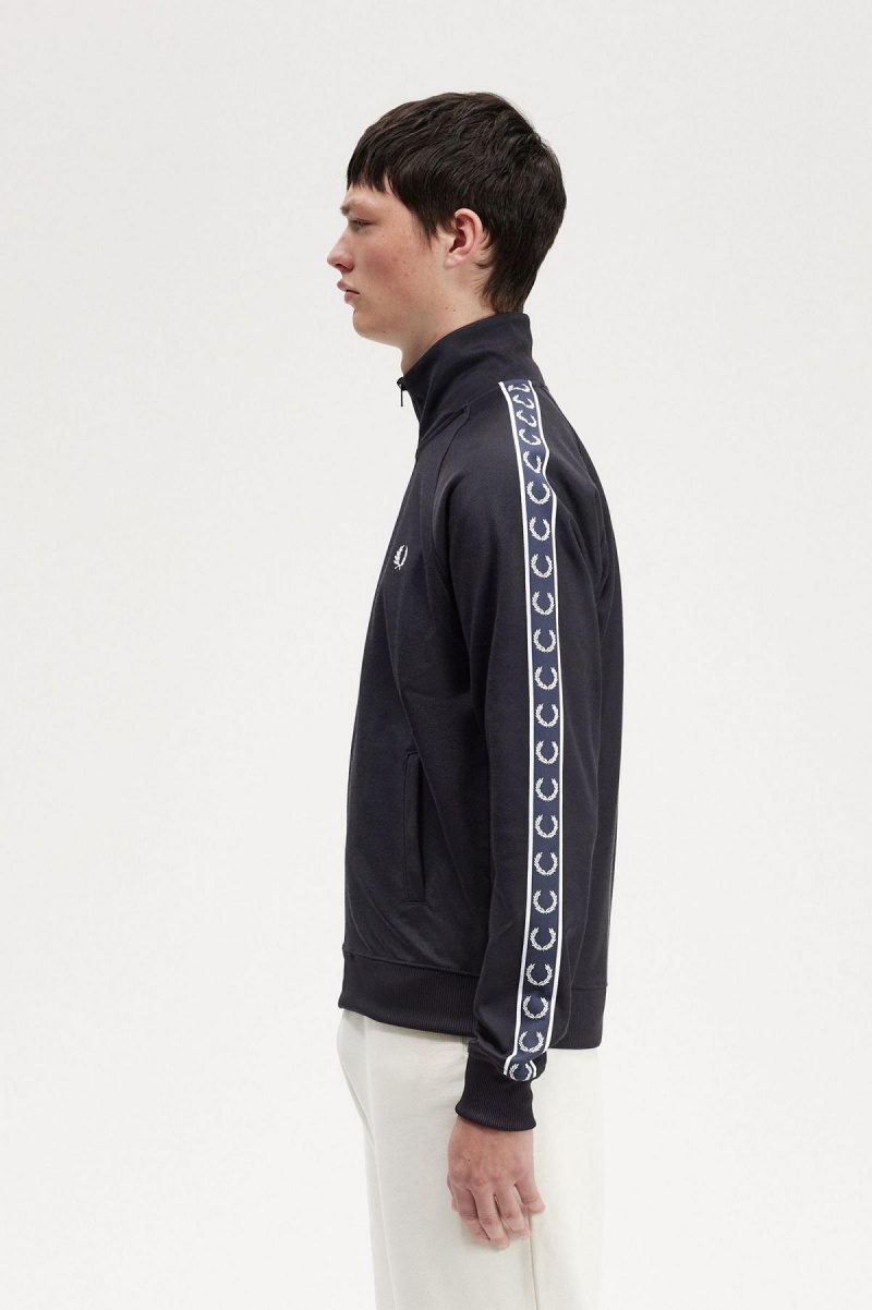 Navy / Navy Fred Perry Contrast Tape Men's Track Jackets | XCABH32765