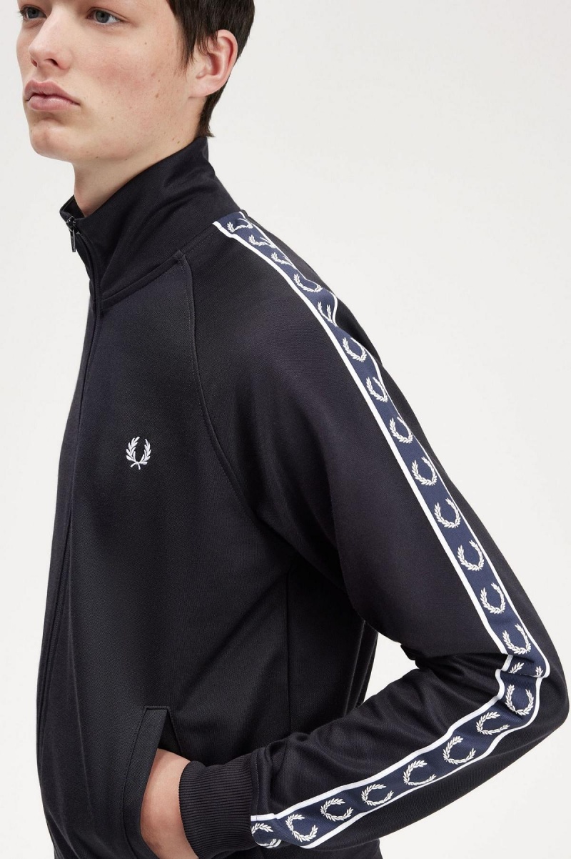 Navy / Navy Fred Perry Contrast Tape Men's Track Jackets | XCABH32765