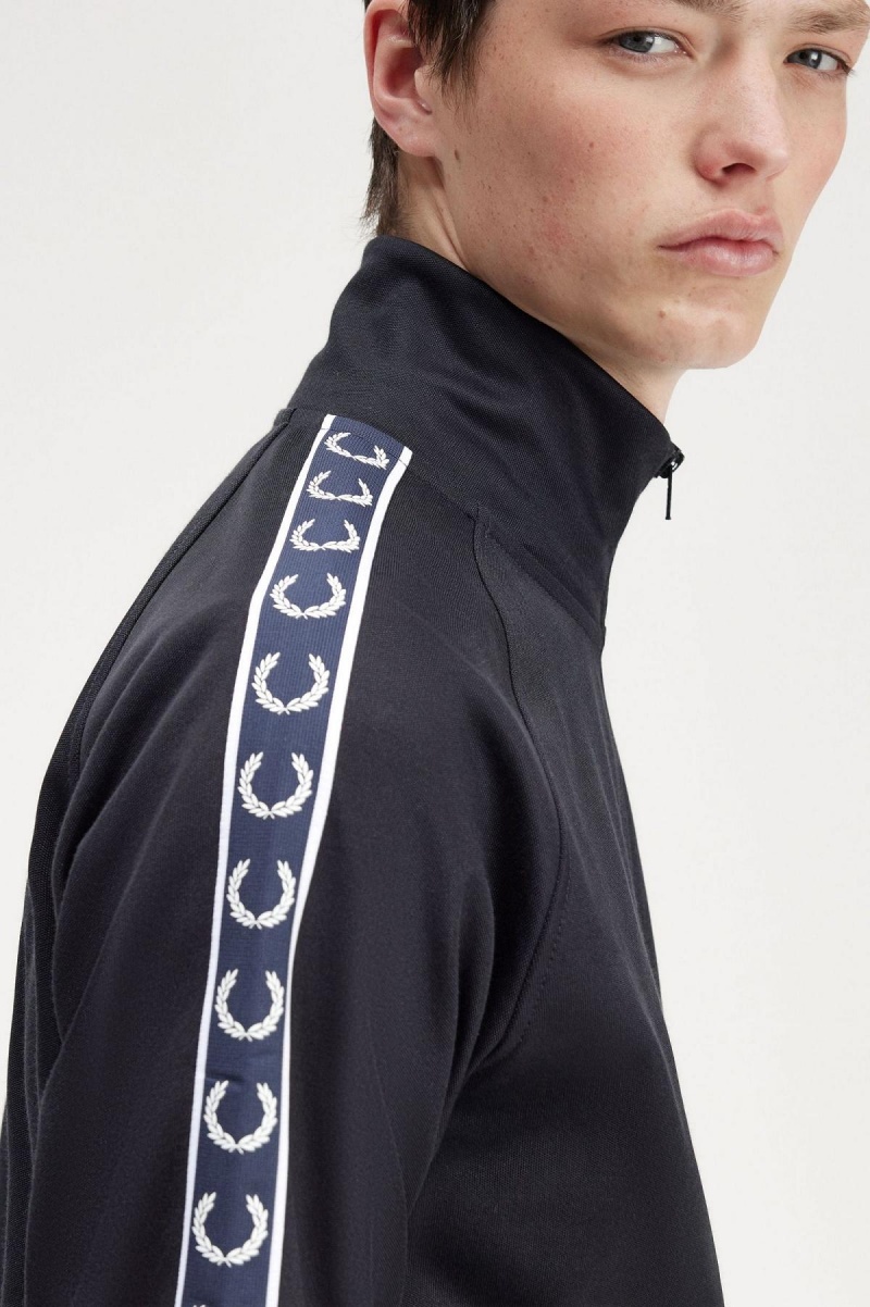 Navy / Navy Fred Perry Contrast Tape Men's Track Jackets | XCABH32765