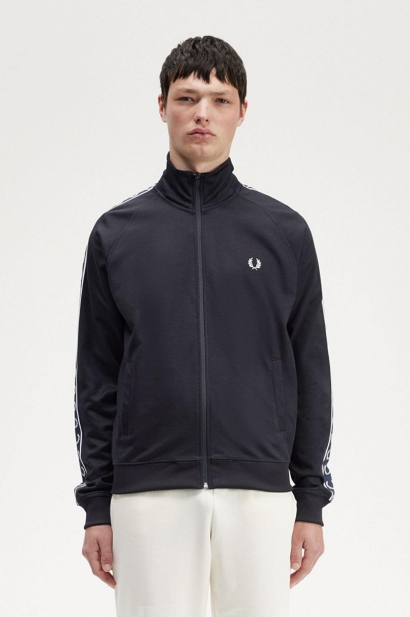 Navy / Navy Fred Perry Contrast Tape Men\'s Track Jackets | XCABH32765