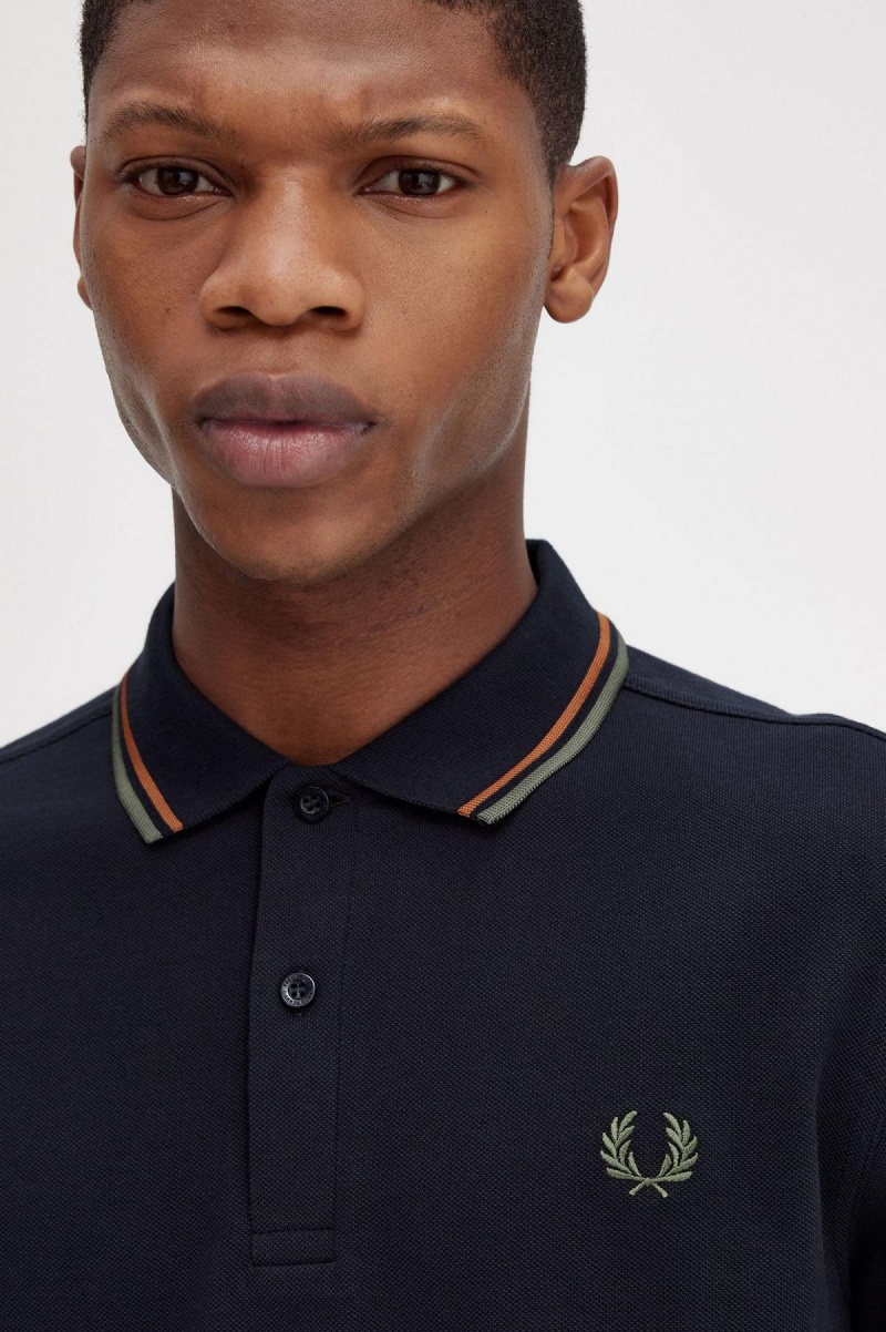 Navy / Nut Flake / Field Green Fred Perry M3636 Men's Polo Shirts | LCATR24348