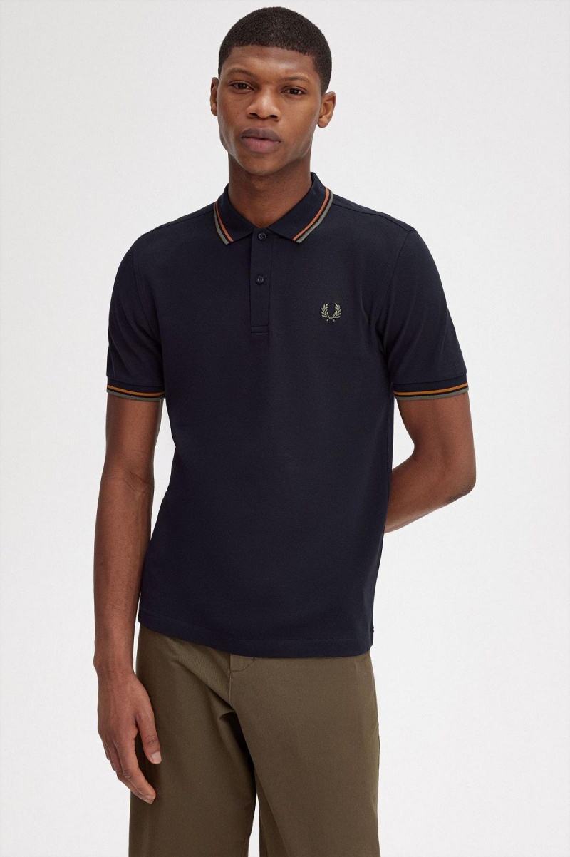 Navy / Nut Flake / Field Green Fred Perry M3600 Men's Polo Shirts | GCAEC98710