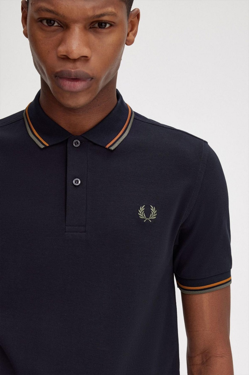 Navy / Nut Flake / Field Green Fred Perry M3600 Men's Polo Shirts | GCAEC98710