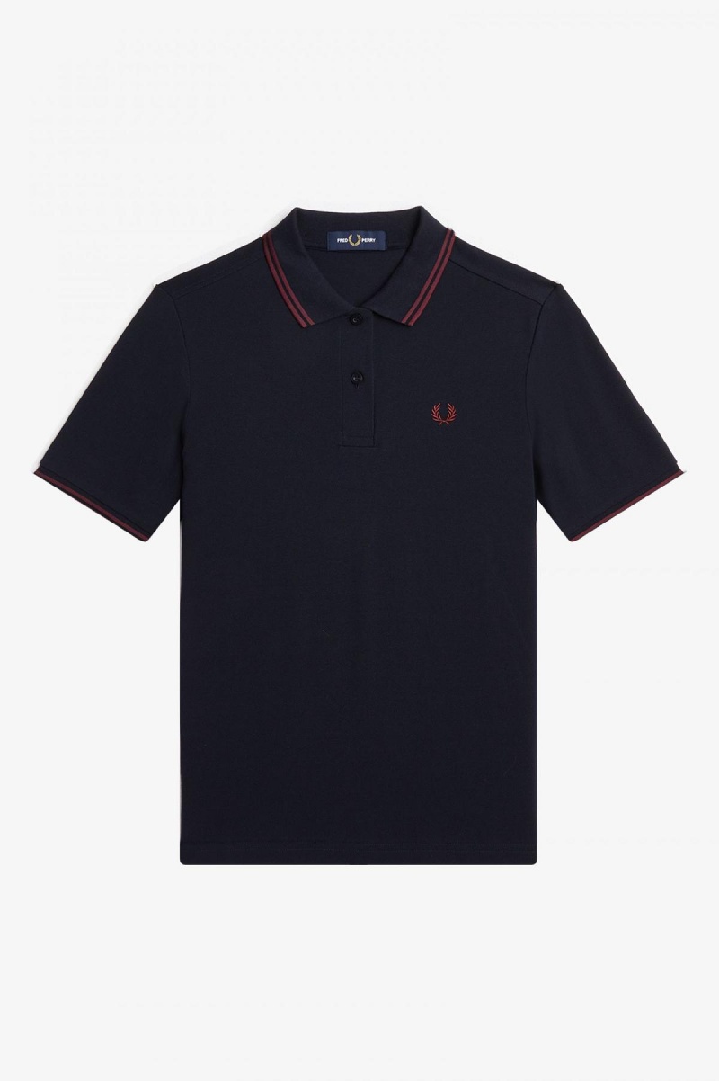 Navy / Oxblood / Oxblood Fred Perry G3600 Women's Fred Perry Shirt | GCAUC27168