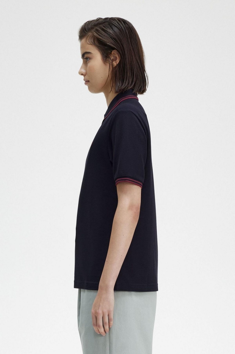 Navy / Oxblood / Oxblood Fred Perry G3600 Women's Fred Perry Shirt | GCAUC27168