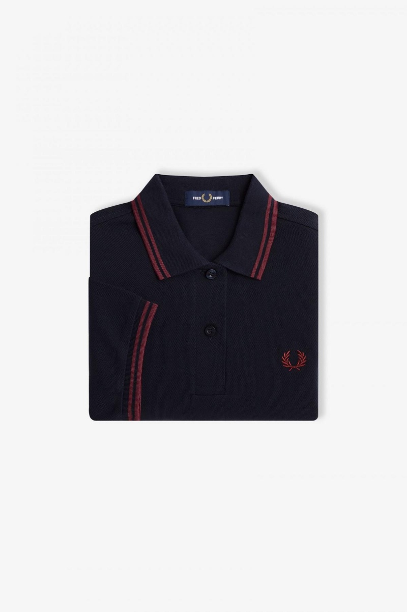 Navy / Oxblood / Oxblood Fred Perry G3600 Women\'s Fred Perry Shirt | GCAUC27168