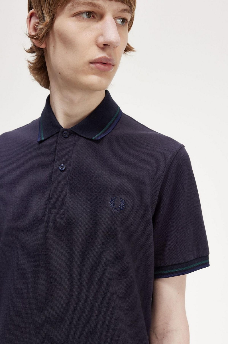 Navy / Petrol Blue / French Navy Fred Perry M12 Men's Polo Shirts | CANEJ82917