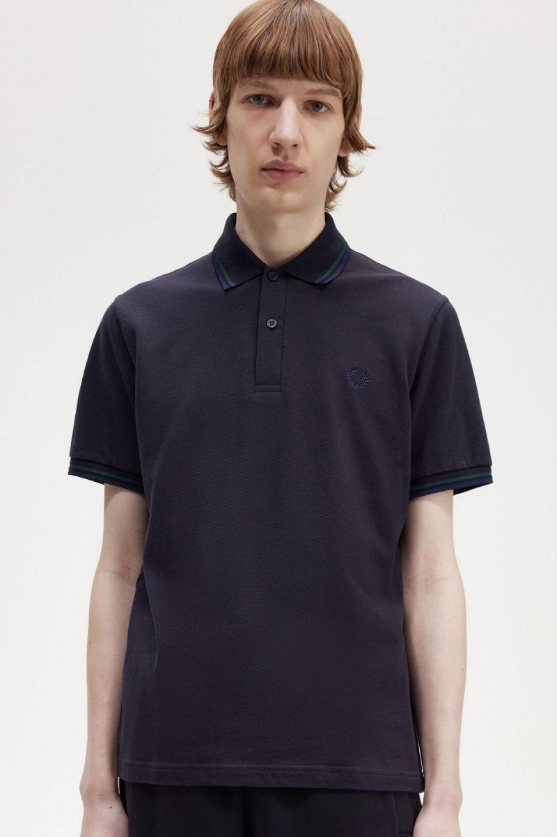 Navy / Petrol Blue / French Navy Fred Perry M12 Men's Polo Shirts | CANEJ82917