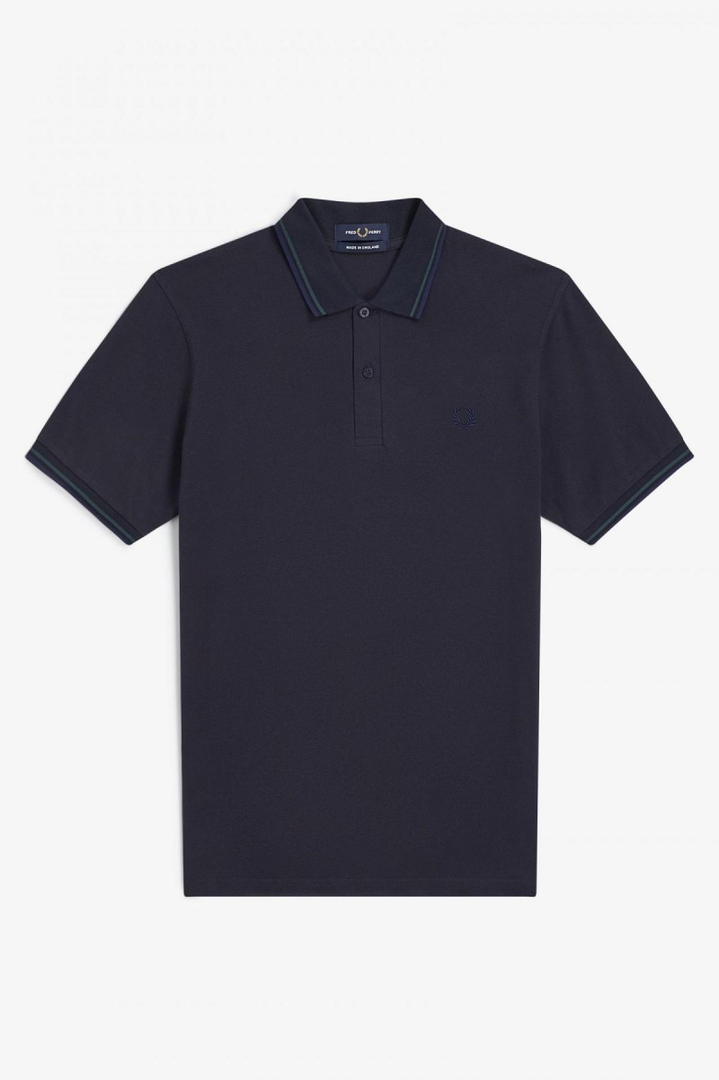 Navy / Petrol Blue / French Navy Fred Perry M12 Men's Fred Perry Shirt | YCAVQ93023