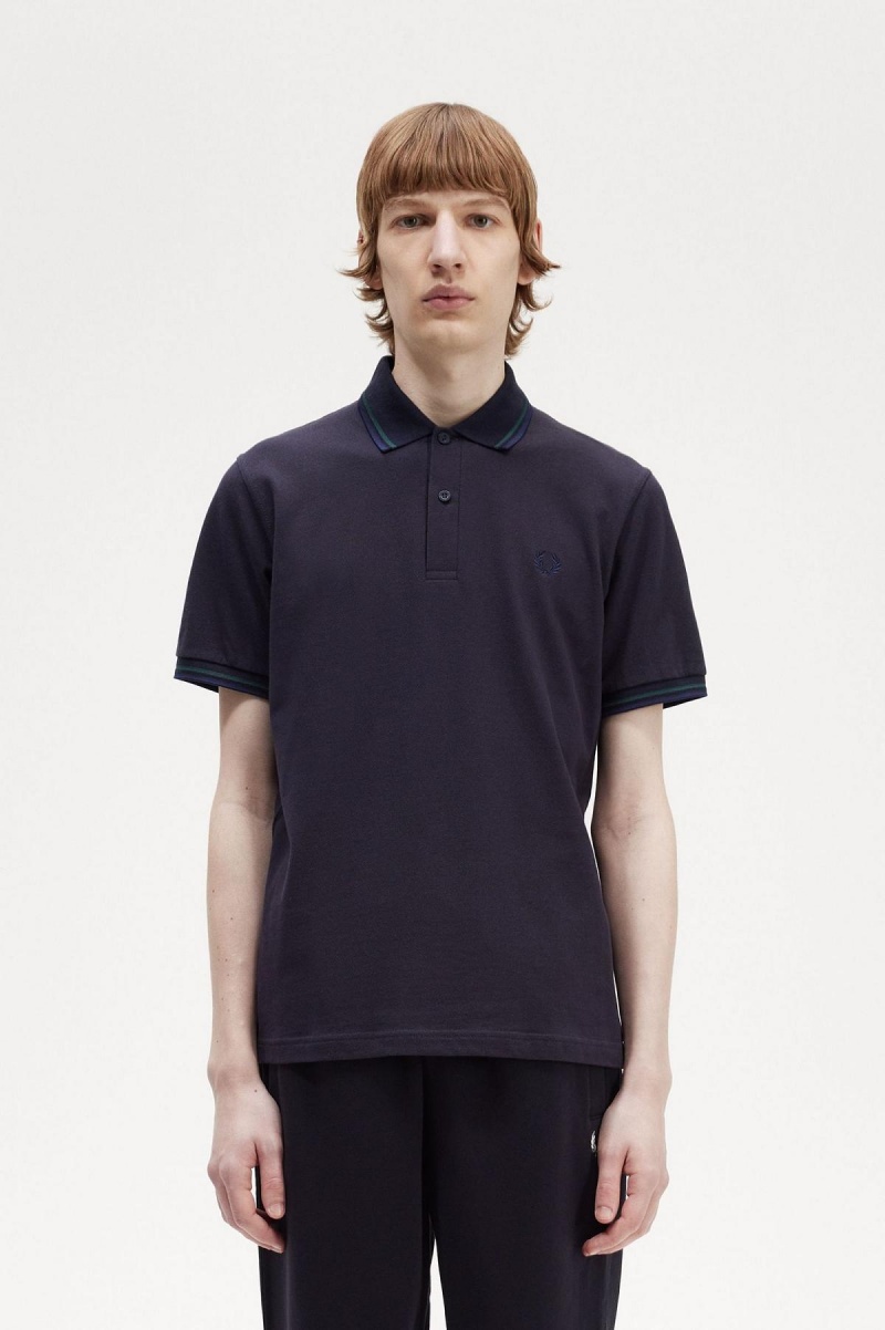 Navy / Petrol Blue / French Navy Fred Perry M12 Men's Fred Perry Shirt | YCAVQ93023