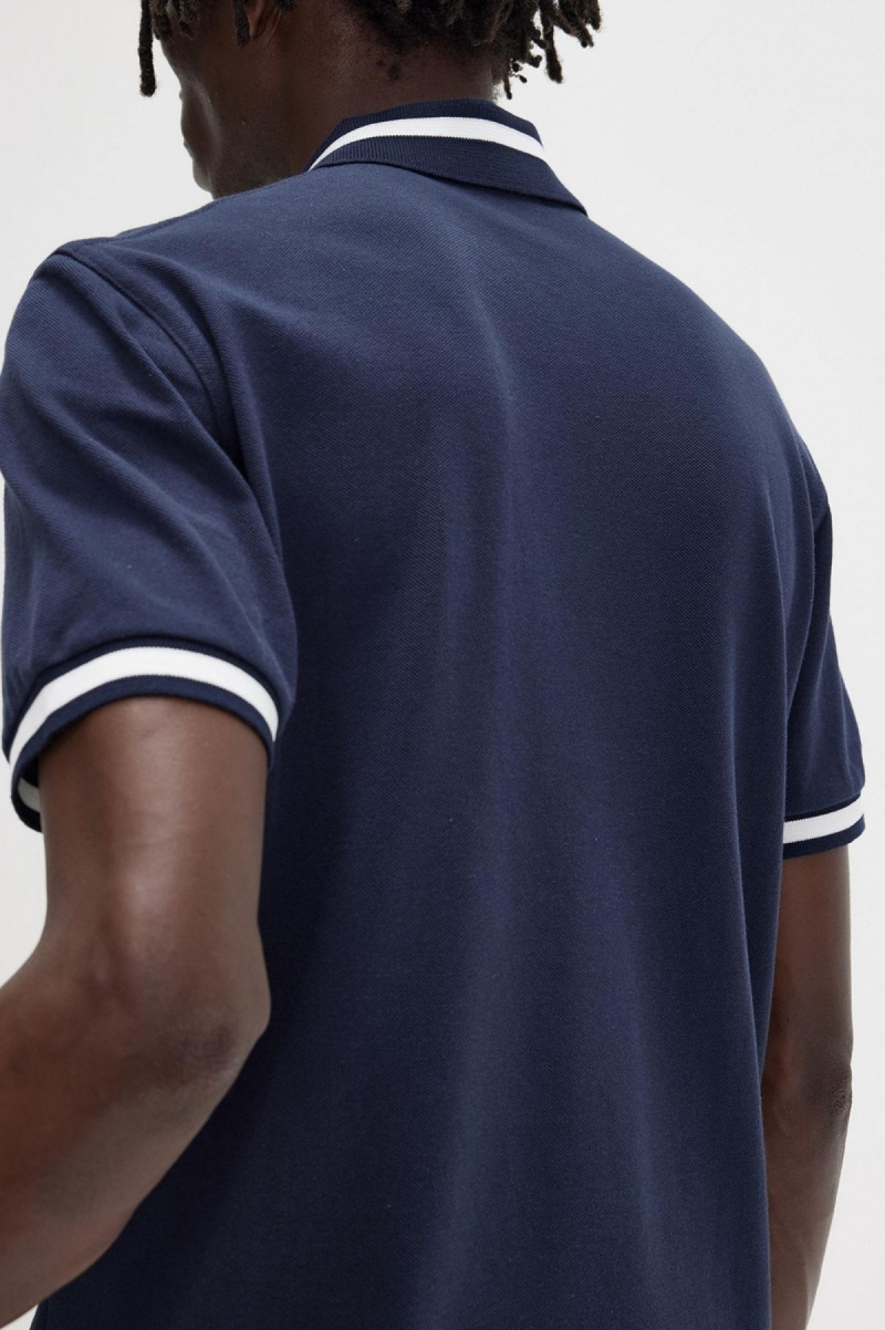 Navy / Snow White Fred Perry M2 Men's Polo Shirts | LCASX77496