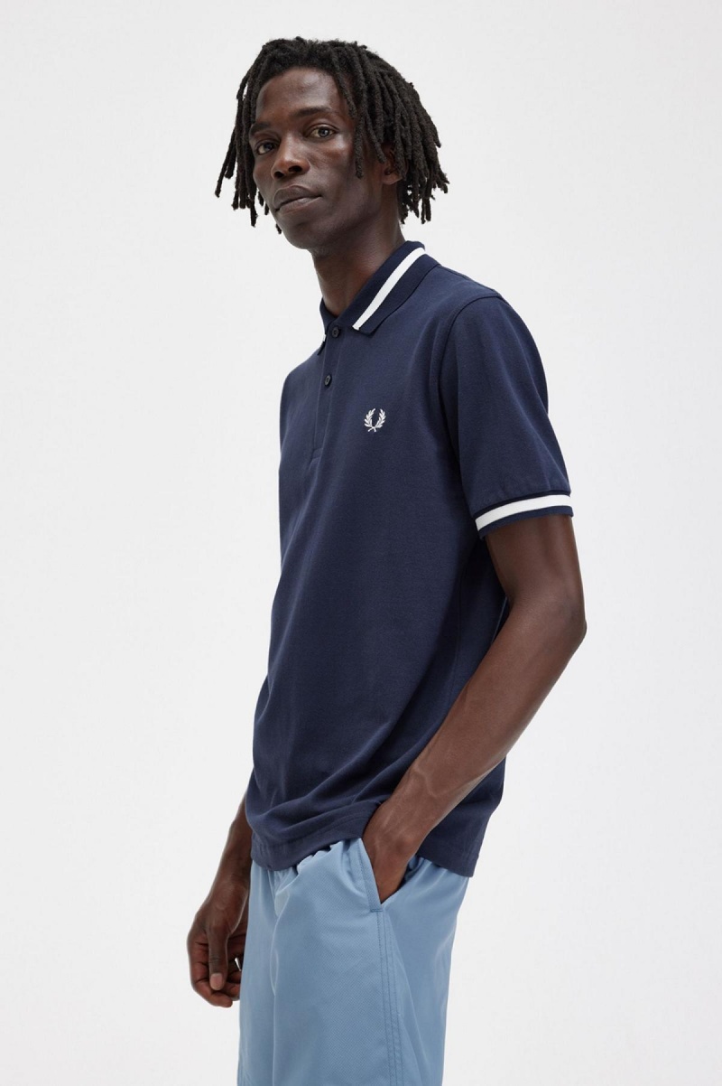 Navy / Snow White Fred Perry M2 Men's Polo Shirts | LCASX77496