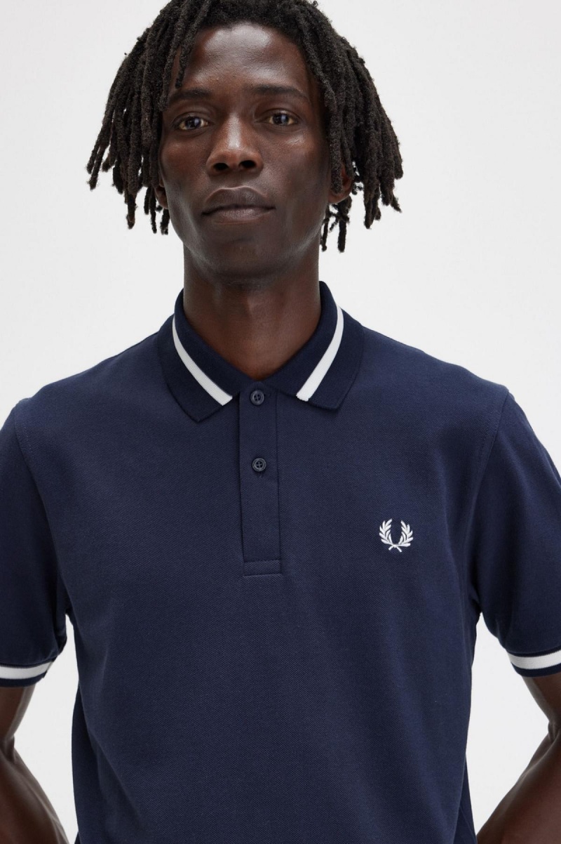 Navy / Snow White Fred Perry M2 Men's Polo Shirts | LCASX77496