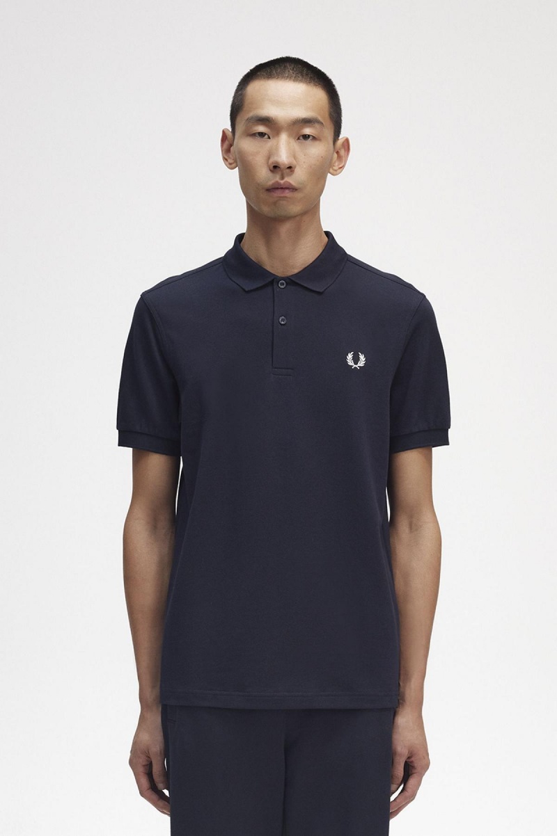 Navy / Snow White Fred Perry M6000 Men's Fred Perry Shirt | ZCAMJ48070