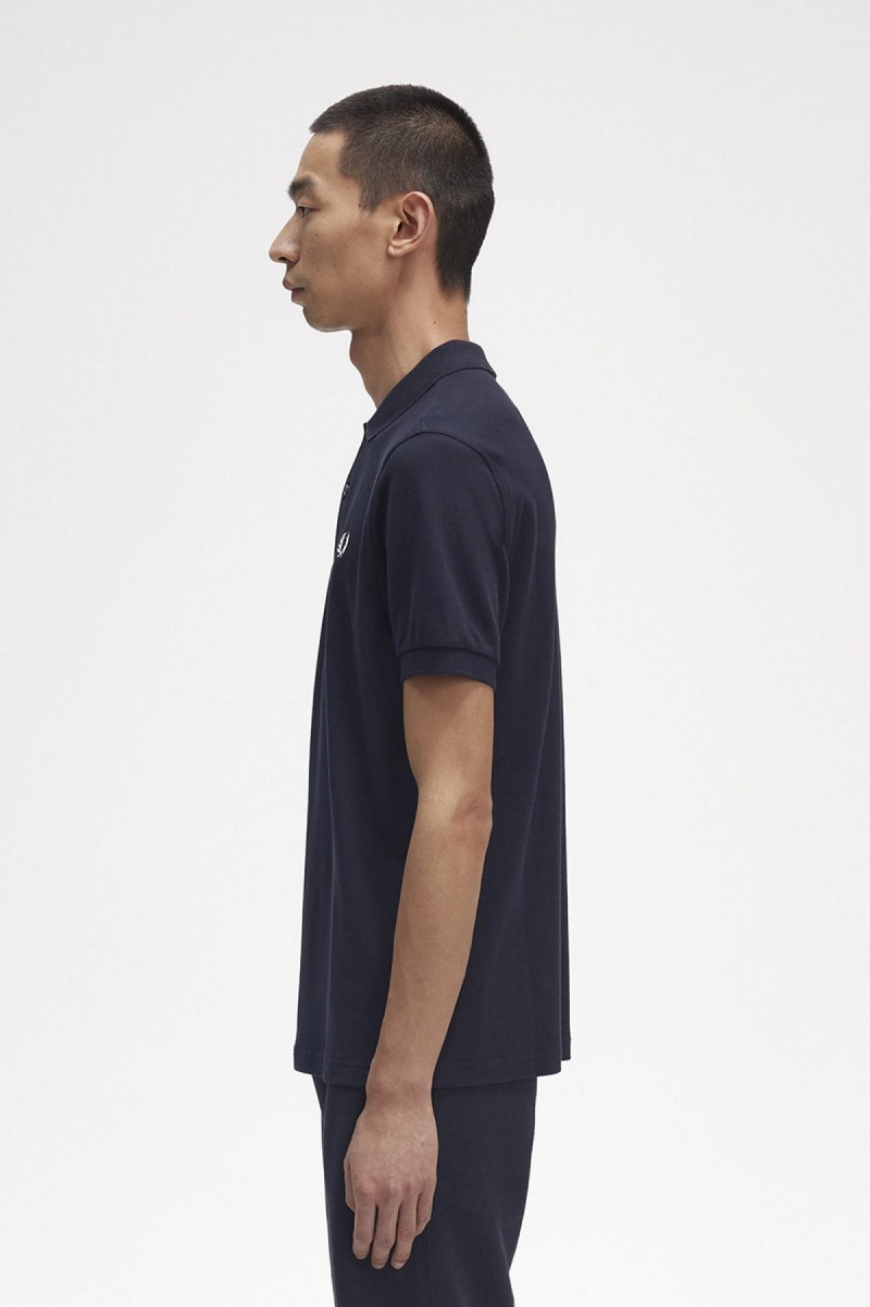 Navy / Snow White Fred Perry M6000 Men's Fred Perry Shirt | ZCAMJ48070