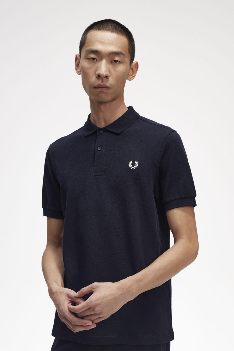 Navy / Snow White Fred Perry M6000 Men's Fred Perry Shirt | ZCAMJ48070