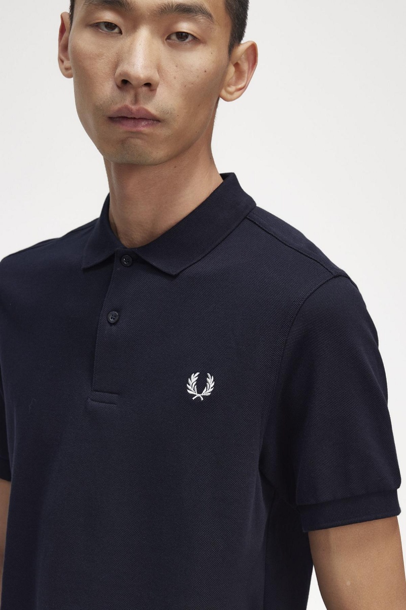 Navy / Snow White Fred Perry M6000 Men's Fred Perry Shirt | ZCAMJ48070