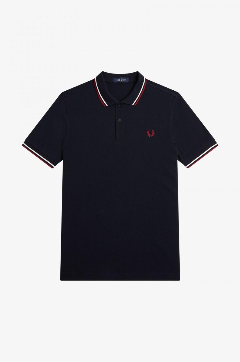 Navy / Snow White / Burnt Red Fred Perry M3600 Men's Fred Perry Shirt | FCAHY86921