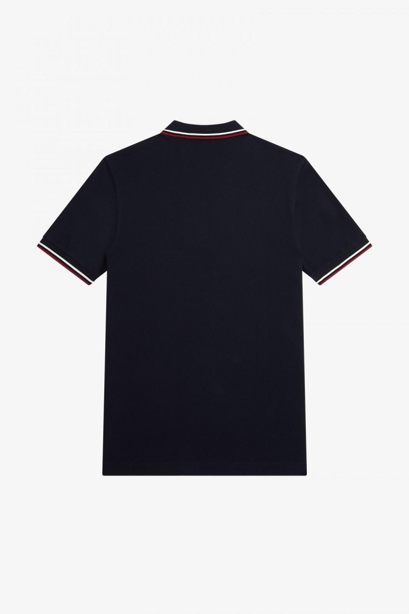 Navy / Snow White / Burnt Red Fred Perry M3600 Men's Fred Perry Shirt | FCAHY86921