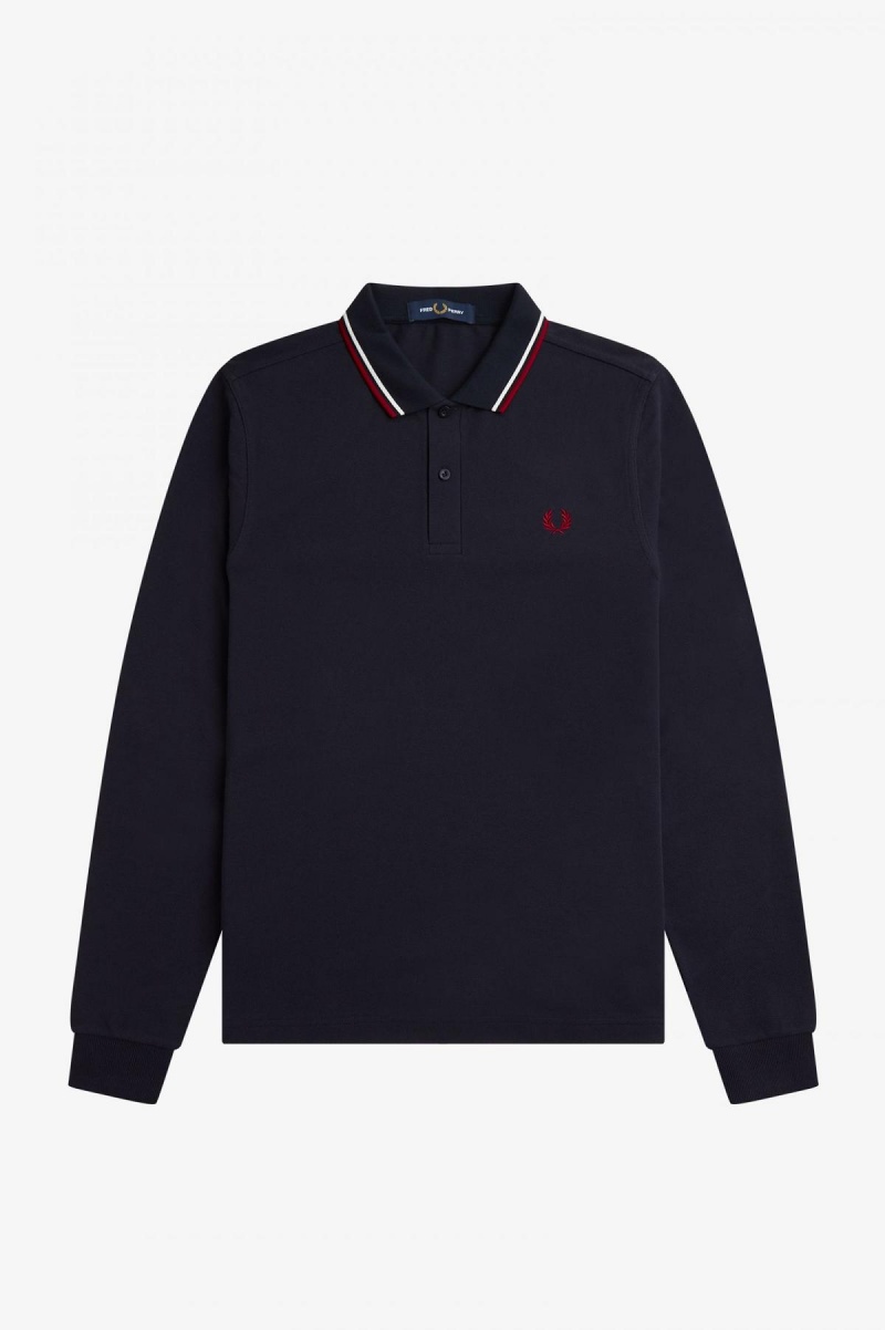 Navy / Snow White / Burnt Red Fred Perry M3636 Men's Fred Perry Shirt | DCAKV46757