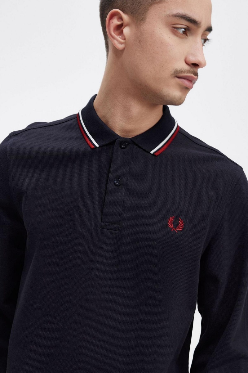 Navy / Snow White / Burnt Red Fred Perry M3636 Men's Polo Shirts | LCATR40354