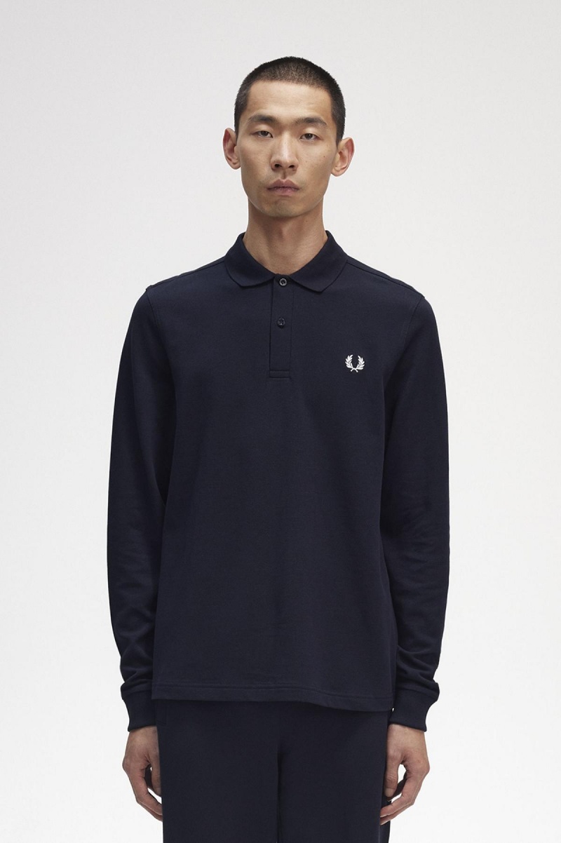 Navy / White Fred Perry M6006 Men's Fred Perry Shirt | YCAVQ89999