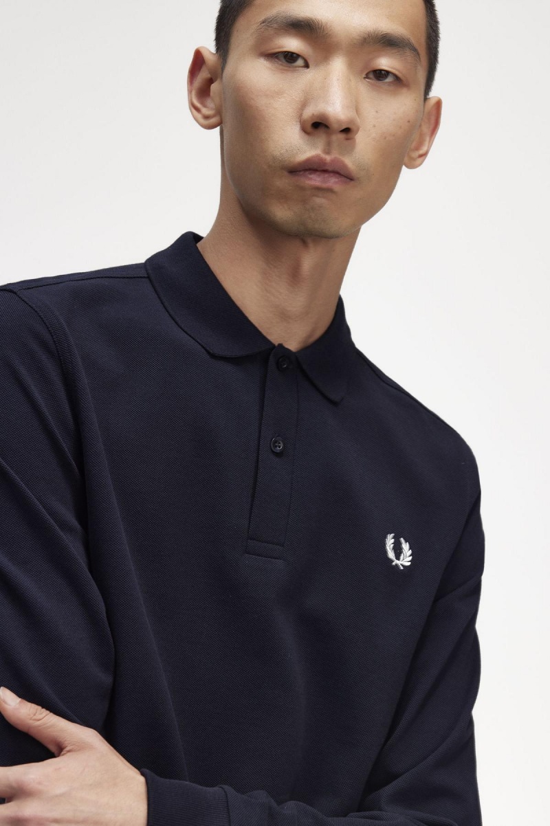 Navy / White Fred Perry M6006 Men's Polo Shirts | ZCAMJ61292