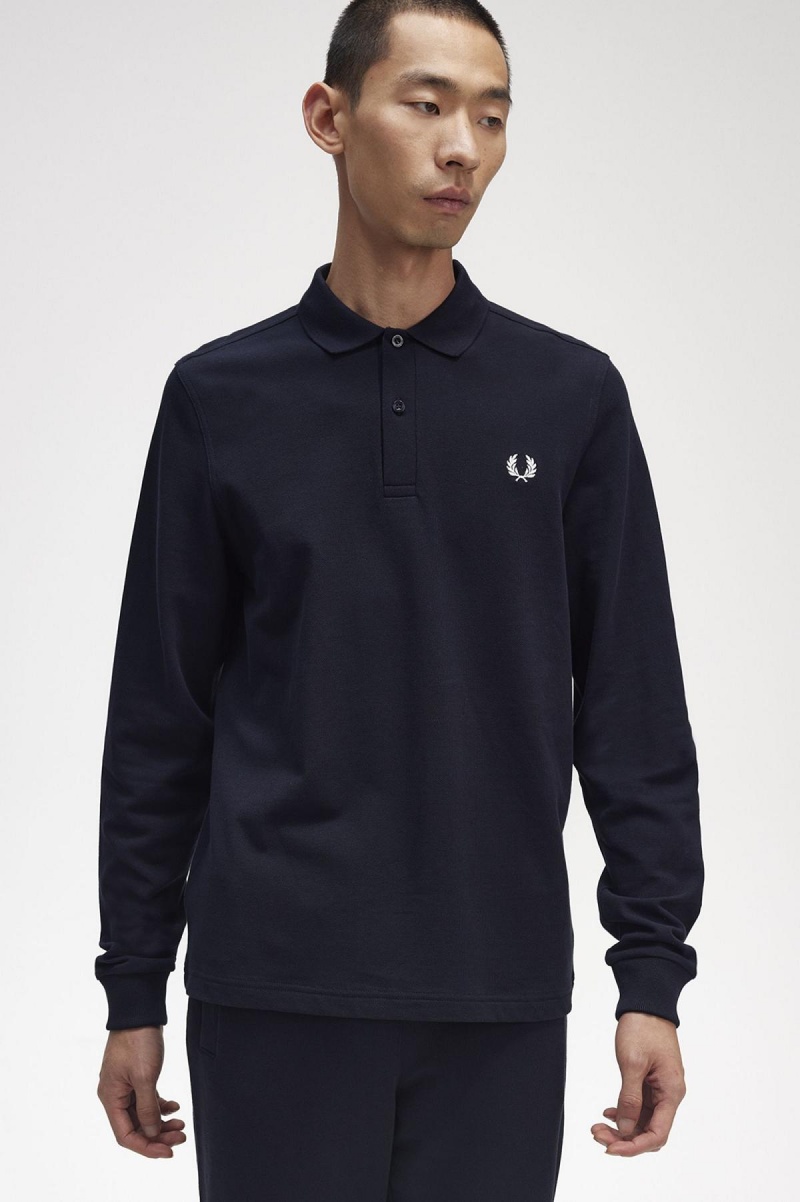 Navy / White Fred Perry M6006 Men's Polo Shirts | ZCAMJ61292