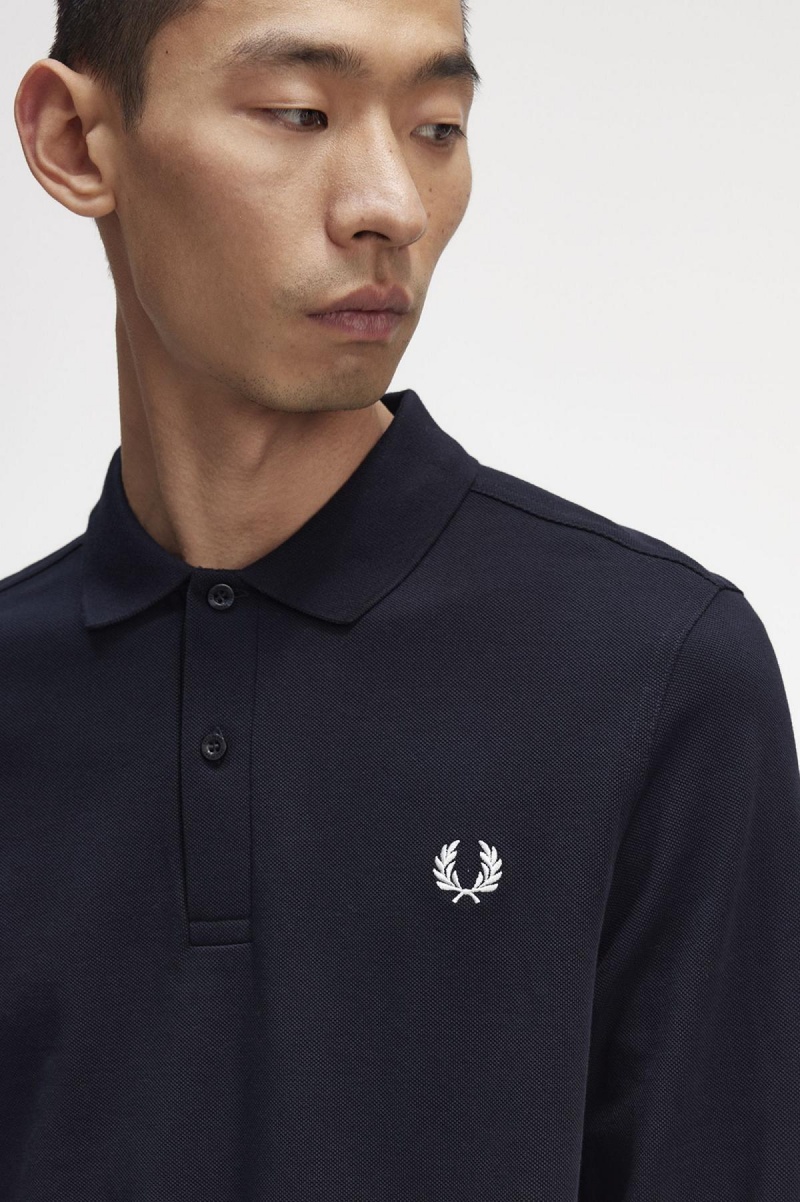 Navy / White Fred Perry M6006 Men's Polo Shirts | ZCAMJ61292