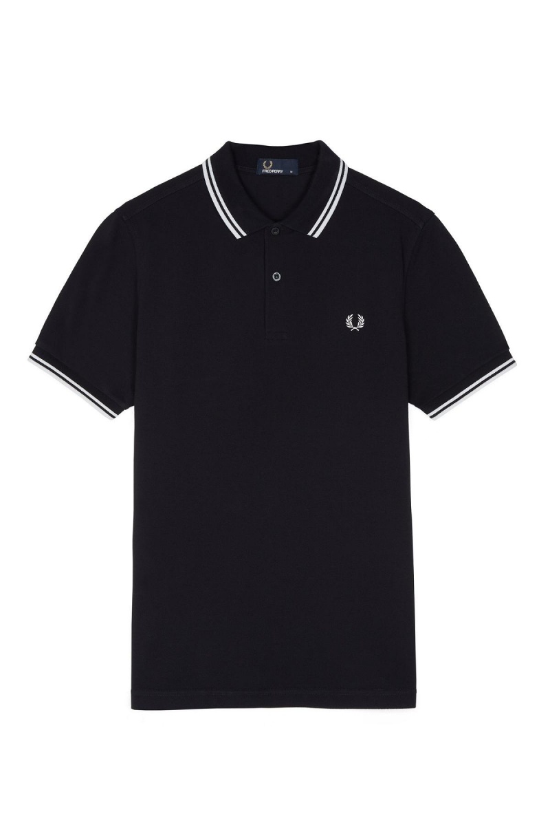 Navy / White / White Fred Perry M3600 Men's Fred Perry Shirt | DCAKV80557