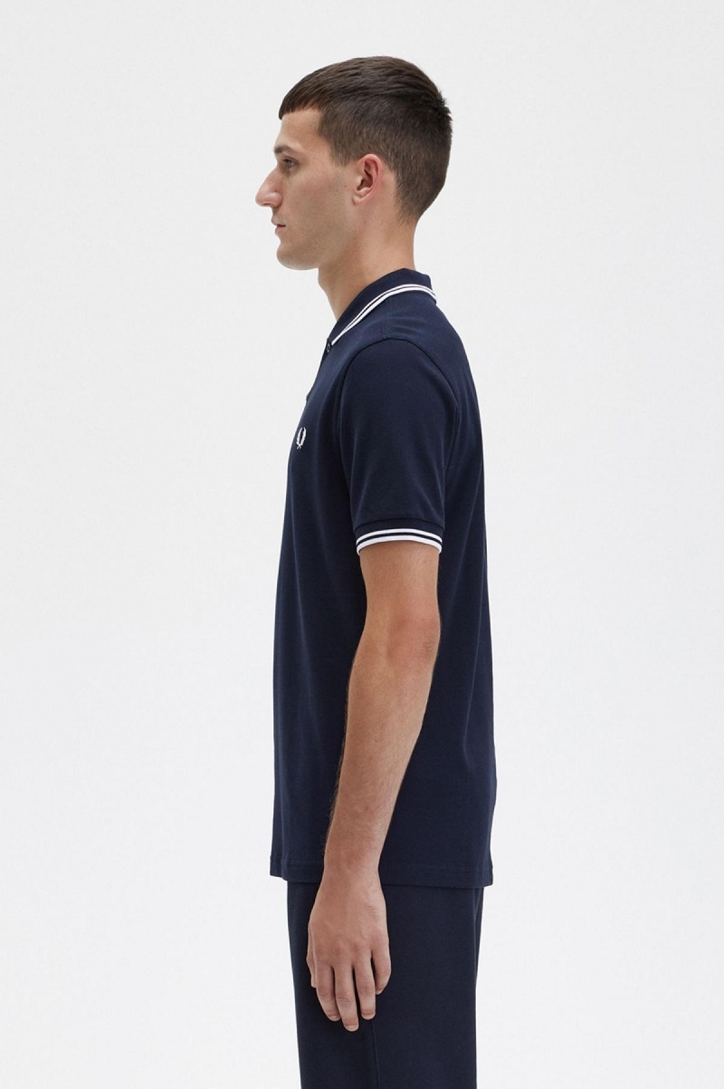 Navy / White / White Fred Perry M3600 Men's Fred Perry Shirt | DCAKV80557