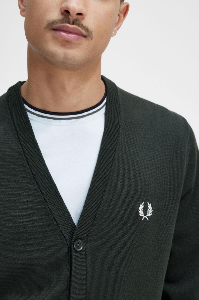 Night Green Fred Perry Classic Cardigan Men's Knitwear | CACVG37756