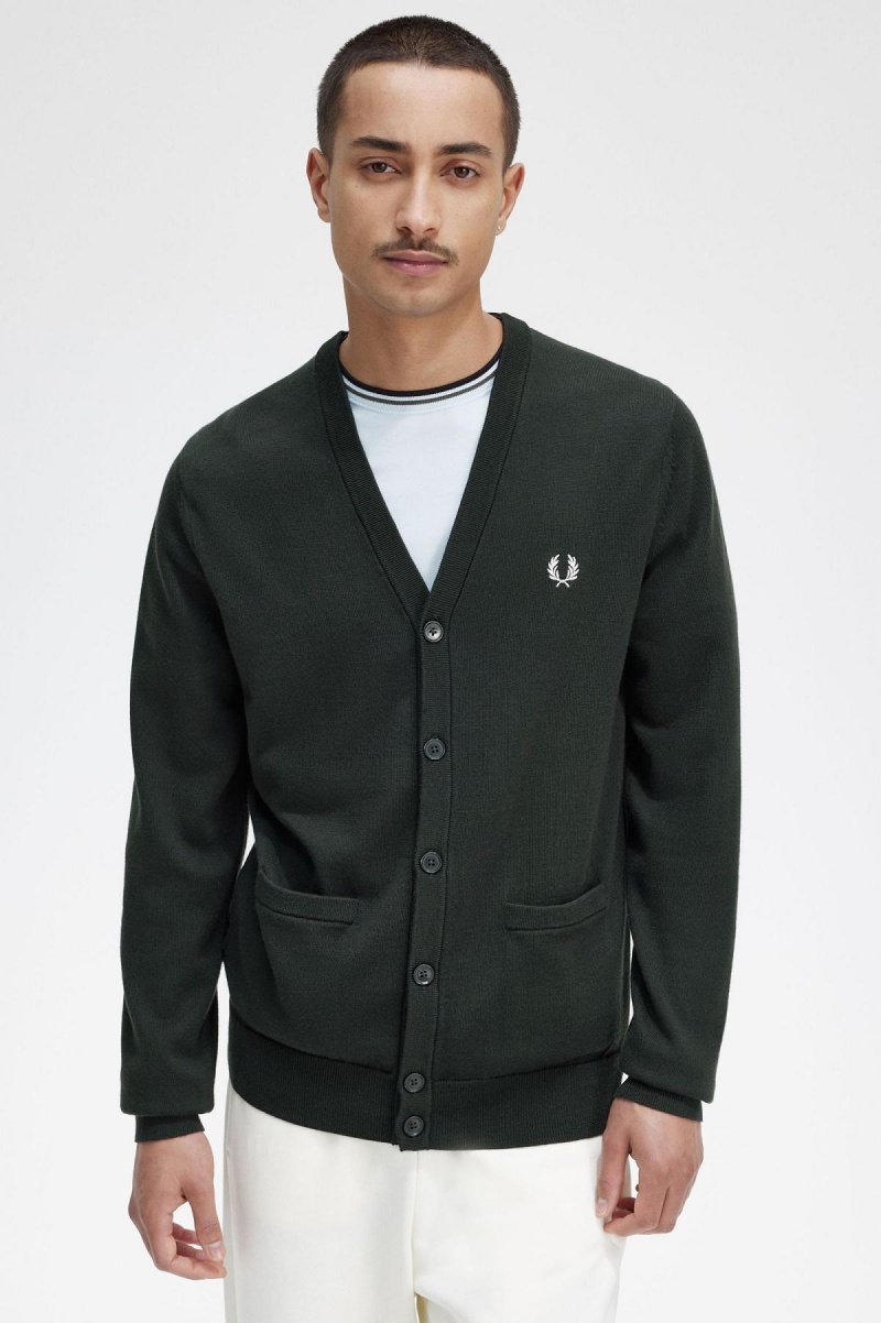 Night Green Fred Perry Classic Cardigan Men's Knitwear | CACVG37756